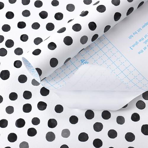 2 x Dimoon 17.3''x78.7'' Peel and Stick Wallpaper Modern Polka Dot Black and White Grey Contact Paper Boho Wallpaper Removable Self Adhesive Wall Paper Renter Friendly Bathroom Bedroom Vinyl Roll