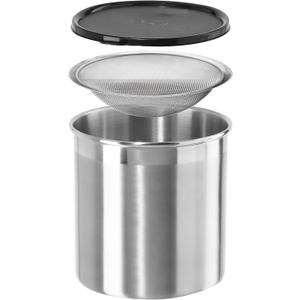 Oggi Stainless Steel Jumbo Grease Container with Removable Strainer and Snug Lid. Perfect container for fryer oil, bacon drippings, lard and ghee oil. Large capacity can - 1 Gall / 4 Qt / 3.75 Lt
