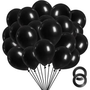 FOTIOMRG Black Balloons 12 inch, 100 Pack Black Latex Balloons for Birthday Graduation Halloween Baby Shower Father's Day Party Decorations