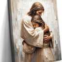 Jesus Wall Art Christian Decor for Prayer Room  Framed Jesus Embracing Woman Canvas Pictures Prints, Religious Wall Decor for Living Room, Bedroom  Church Christmas Gifts 12x16in