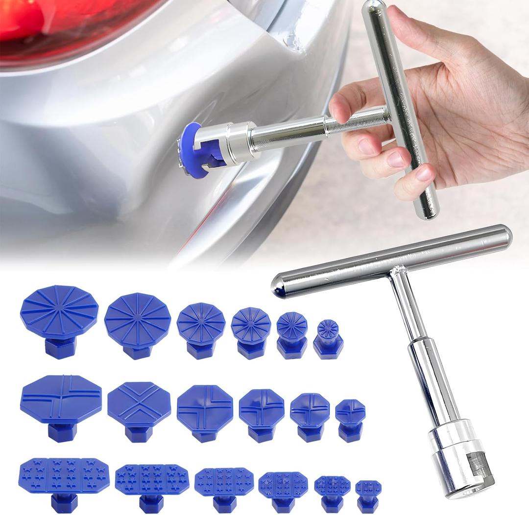 Huli 18 PCS Car Dent Puller Kit, Paintless Dent Repair Tools, Dent Remover Tool for Car Body, Car Dent Repair Kit with T Slide Hammer, Universal Portable Car Tools for Most Cars, Suvs