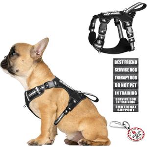 WINSEE Service Dog Vest No Pull with 7 Dog Patches+ID Tag, Reflective Pet Harness with Durable Soft Padded Handle,Easy Put On/Off for Training/Walking (Small, BLACK)