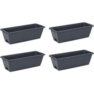 4 Pack Plastic Flower Boxes 42cm Rectangular Planting Pots for Vegetables, Herbs, and Flowers (Dark gray)
