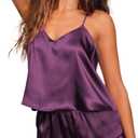 Ekouaer Satin Pajama Set for Women Silk Pjs for Women Set Camisole Top and Shorts with Ruffle Sleepwear (Purple, XXL)
