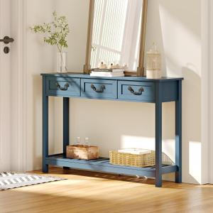 ChooChoo Console Table with 3 Drawers, Rustic Entryway Table, Narrow Long Sofa Table for Living Room, Hallway, Behind Couch, Blue, 11.81"D x 47.24"W x 31.3"H