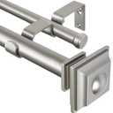 KAMANINA 1 Inch Double Curtain Rods 36 to 72 Inches (3-6 Feet) Telescoping Dark Silver Curtain Rod for Windows 24 to 68 Inches, Heavy Duty Drapery Rods with Square Finials, Antique Silver, 36-72"