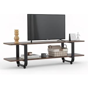 Tiita Bamboo TV Stand with Storage for TV up to 65 inch, Bamboo Rattan TV Console Entertainment Center with 2 Open Shelf, Mid Century Modern Media Console for Living Room, Bedroom (Grey)