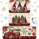 Drydiet 3 Pcs Christmas Kitchen Rug and Mats Red Black Buffalo Plaid Winter Kitchen Floor Mat Anti Fatigue Non Slip Vintage Gnome Xmas Tree Truck Throw Rug for Home Office Bathroom Farmhouse Decor