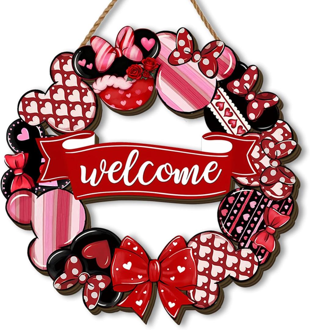 Happy Valentines Day Wooden Wreaths for Front Door Galentines Day Gnome Welcome Sign Wedding Anniversary Red Heart Decor Happy Valentine's Day Decorations for Home