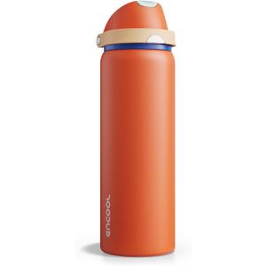 Insulated Water Bottle with Straw - Encool Stainless Steel Water Bottle with Push Button Lid, Leak-Proof & BPA-Free, Keeps Cold for 24 Hours for Sports, Travel, Gym (32 oz, Salmon)