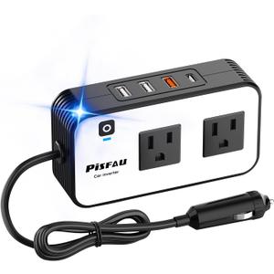 200W Car Power Inverter, PiSFAU DC 12V to 110V AC Car Plug Adapter Outlet with [20W USB-C] / USB-Fast Charger(18W) / 4.8A Dual USB/ car Charger for Laptop