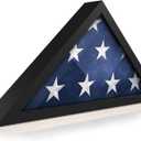 HBCY Creations Flag Display Case for 5' x 9.5' American Veteran Burial Flag Solid Wood Black Frame with Glass Front with Wall Mount or Standing Display, Flag Box Display Case for Burial Flag