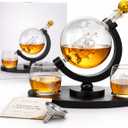 Whiskey Globe Decanter Set with 2 Glasses  850ml Globe Whiskey Decanter, Luxury Bourbon Gift Set for Men, Fathers Day, Anniversary & Home Bar Decor