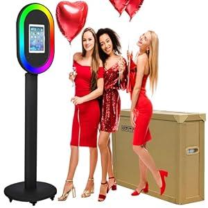 Photo Booth for iPad 10.2'' 10.5'' 10.9" 11" 12.9" 13" Shell Stand Selfie Station Customized Logo Photobooth Machine with Beauty RGB Ring Light and Honeycomb Box for Events Wedding Parties
