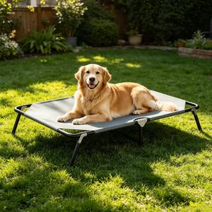 Folding Elevated Dog Bed for Large Dogs, Portable Raised Camping Outdoor Dog Bed, Washable Elevated Pet Beds with No-Slip Feet, Raised Cooling Pet Beds for Indoor & Outdoor Use, Grey, 44 Inches