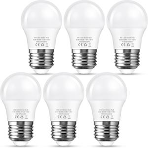 G45 LED Light Bulb 6W Daylight White 5000K, E26 Base 60Watt Globe Small Light Bulbs Equivalent, Non-Dimmable Bright Lighting for Refrigerator, Desk Lamp Lights, Vanity Mirror, Bathroom, 6 Pack