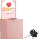 Metal Donation Box with Lock 6.7 x 5 x 8 Inch Safe Ballot Suggestion Box with Sign Holder and Slot Tip Jar Voting Collection Raffle Mailbox for Voting Fundraising Collection (Pink)