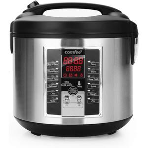 COMFEE' Rice Cooker, Slow Cooker, Steamer, Stewpot, Saut All in One (12 Digital Cooking Programs) Multi Cooker (5.2Qt ) Large Capacity. 24 Hours Preset & Instant Keep Warm, Black/Silver (MB-M25) (10 Cups Uncooked)