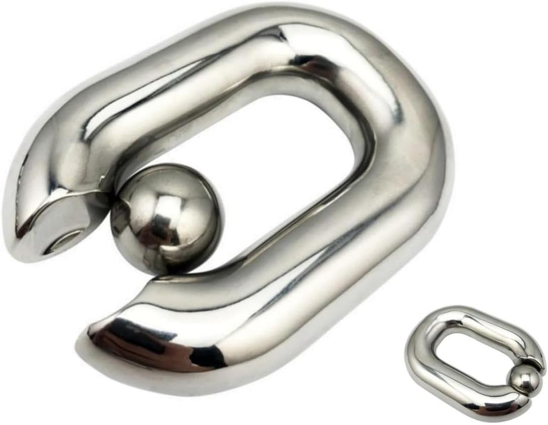 Male Stainless Steel Long Thick Hanging Stretch Pendant, Weighted Exercise Ring, Removable Metal Ball Accessories,1 Piece-UShlF19 (Normal, L)