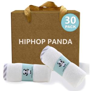 HIPHOP PANDA Baby Washcloths, Rayon Made from Bamboo - 2 Layer Ultra Soft Absorbent Newborn Bath Face Towel - Reusable Baby Wipes for Delicate Skin - Gray Stripe, 30 Pack (10x10 Inch - 30 Pack Gift Box Set)