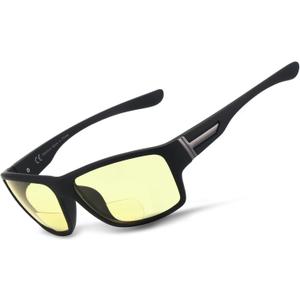 SKYOAK Upgraded Premium Ultralight Bifocal Night Vision Reading Glasses Men, TR90 Frame Wrap Around Design Nighttime Driving Anti Glare Ideal for Low Light Conditions +1.5