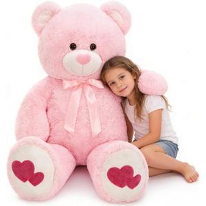 Tezituor Giant Teddy Bear 4 Feet - Big Pink Stuffed Animal with Love Red Heart - Large Stuffed Bear Plush Toys for Kid Christmas Birthday - Valentines Bear Gift for Girlfriend