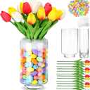 Easter Decorations Flowers Tulip Centerpiece with Vase, Include 20 Pcs Artificial Tulip Pick 120 Pcs Easter Egg 2 Glass Vases 1 Pack Cotton for Spring Table Decor(Colorful)