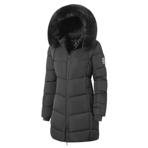ASPO Women's Winter Puffer Coats Thicken Fleece Lined Waterproof Parka Warm Down Jacket Faux Fur Detachable Hood Hiking Snow Dark Grey XL