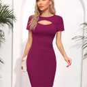 Missufe Women's Summer Boat Neck Short Sleeve Cut Out Knit Bodycon Casual Dress (Purple)