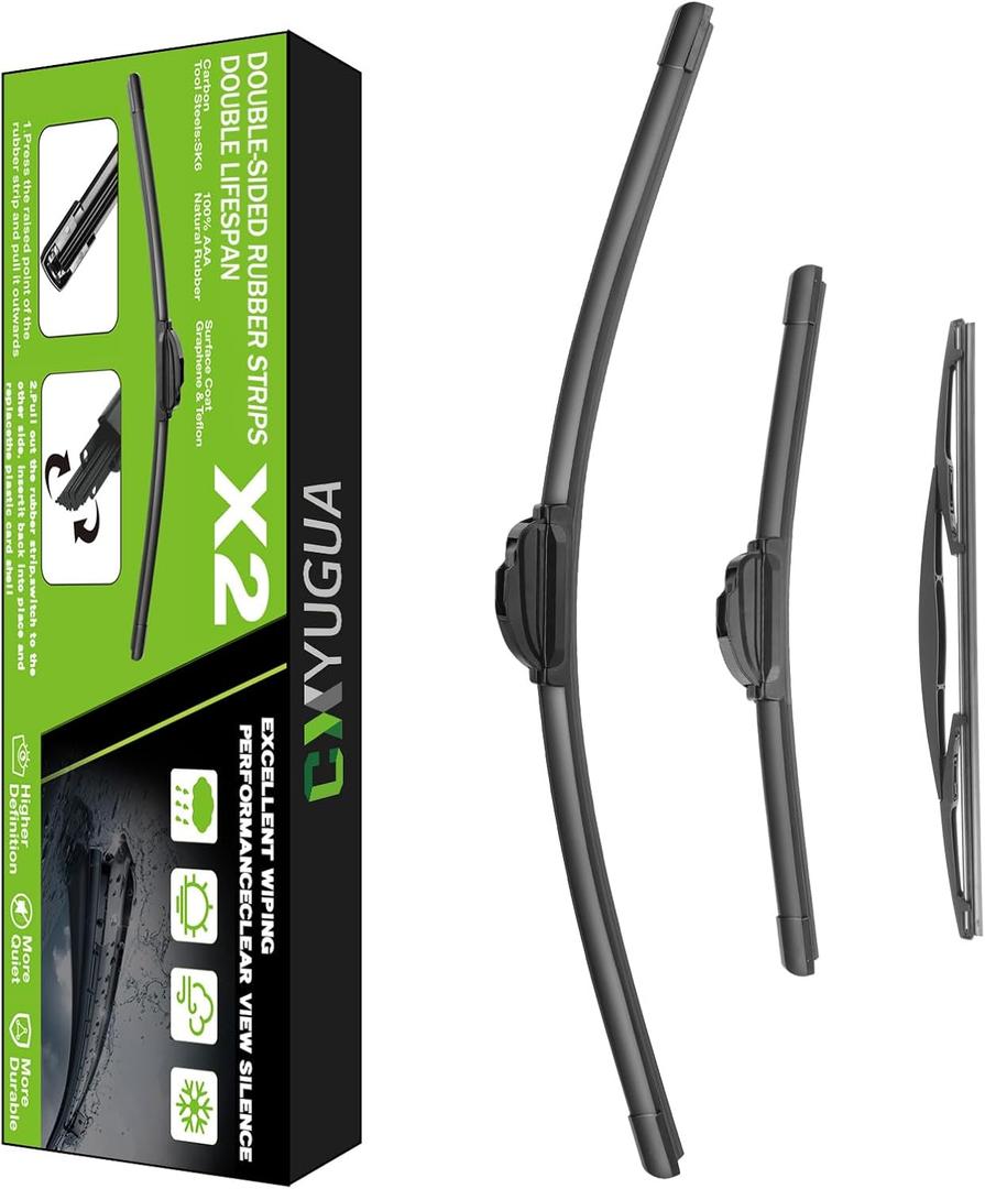 Wiper Blade Replacement for Forester 2012-2018, Outback 2015-2019, Windshield Wiper Blades 26"+17" With Rear Wiper 14" (Set of 3) U/J HOOK, Double Sided Rubber Strips and Longer Life