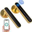 eLinkSmart Fingerprint Door Knob Lock, Smart Keyless Entry Door Lock with Code Keypad Handle, Biometric Electronic Security Locking Door Lever Locks for Bedroom Interior Indoor Room - Gold