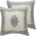 ISAENNE Design Linen Square Throw Pillow Covers 18"x18" Pack of 2, Cottage Farmhouse Cushion Covers with Blue Grey Thorn Vine Pattern Decoration Pillowcases for Bed, Living Room, Outdoor, Car