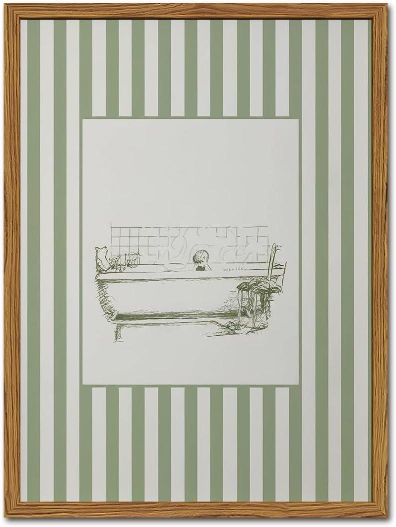 Funny Kids Bathroom Wall Art Cute Boy in Bathtub Wall Decor Picture, Eclectic Child Nursery Bathroom Poster Canvas Prints painting for Restroom 16x24 inch Wood Framed