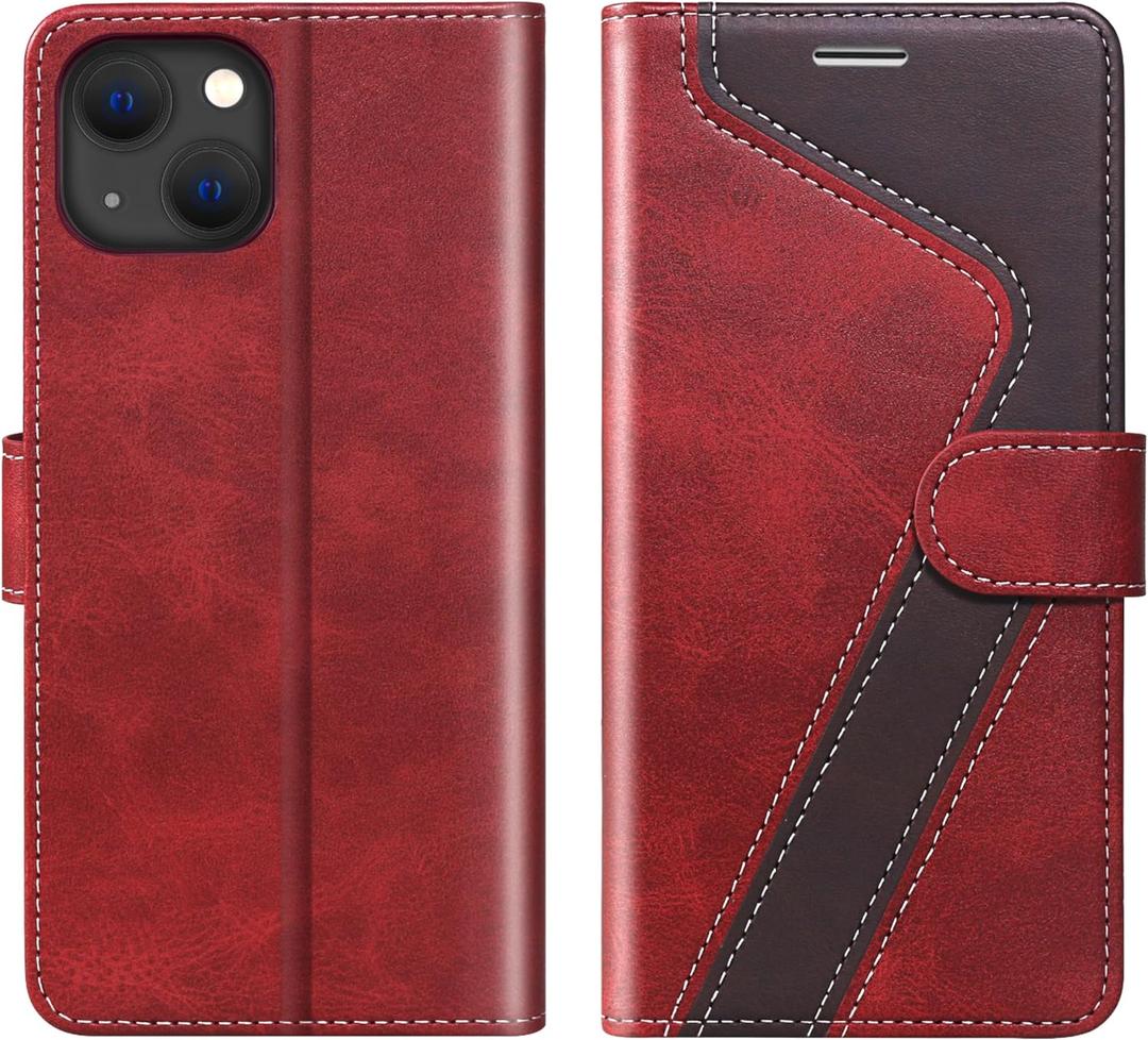 for iPhone 15 Plus Wallet Case,Leather Flip Case RFID Blocking Credit Card Holder Folio Magnetic Stand TPU Shockproof Cover Compatible with iPhone 15 Plus Red Brown