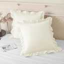 KKJIAF Ruffle Pillow Cases 26x26 Inches, Beige Square Ruffled Pillow Covers Set of 2, Microfiber Wrinkle Resistant Pillow Shams with Envelope Closure for Sofa Bed Living Room