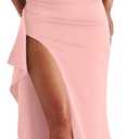 LAGSHIAN Women's Elegant Square Neck Sleeveless Bodycon High Split Ruched Long Formal Evening Dress (S)