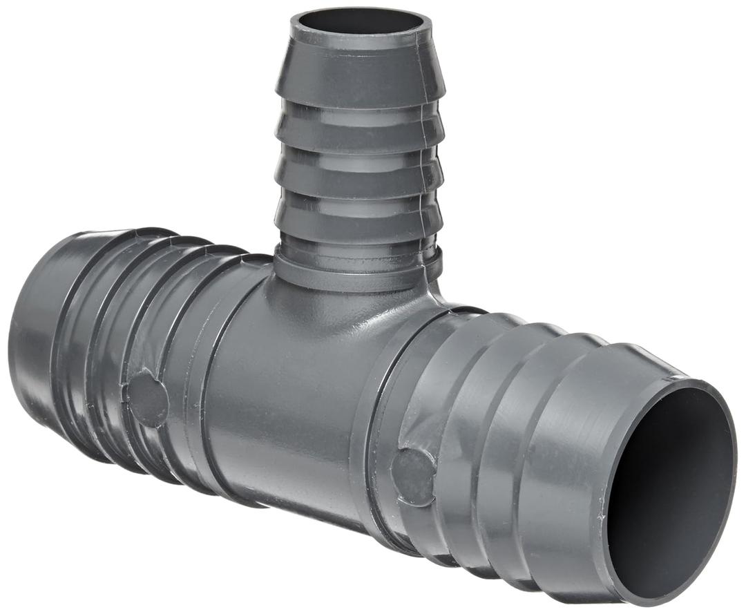 Spears 1401 Series PVC Tube Fitting, Tee, Schedule 40, Gray, 2" x 1-1/2" Barbed