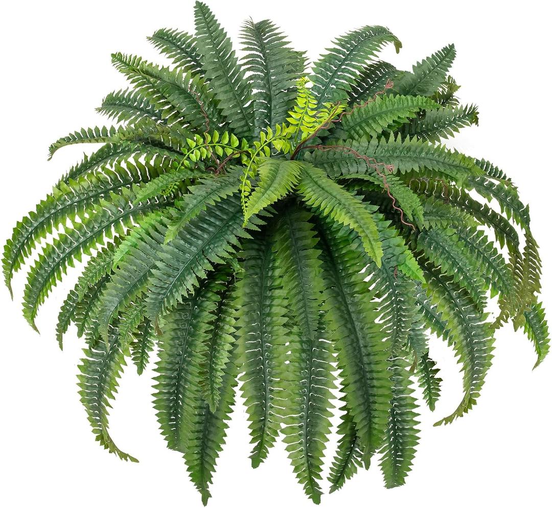 CQURE 48" Large Fake Fern Artificial Ferns for Outdoors,88 Fronds Realistic Artificial Boston Ferns Leaves Bush Plant for Indoor Outdoor Garden Porch Decor(Lifelike,UV Resistant,No Maintenance)