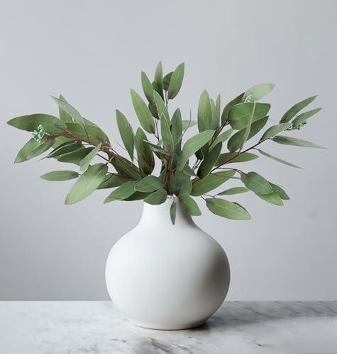 Avoeco  3 Pack Faux Artificial Eucalyptus Stems with Faux Seeds 31'' Tall Fake Plants Leaves Olive Tree Branches Faux Greenery Stems for Bridal Wedding Bouquet Vase Table Centerpiece Decor