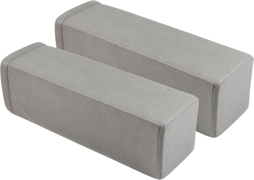2 Pack Couch Arm Rest Pillow, 6''x6''x20'' Faux Leather Waterproof Cover, High Density Foam Armrest Cushion, Removable & Washable Elbow Support for Sofa, Bed, and Armchair (Medium Grey) (5.9x5.9x19.7 IN)