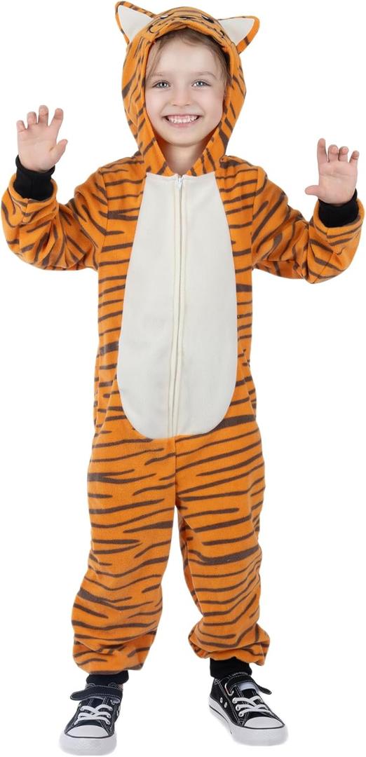 Sincere Party Tiger Onesie Novelty Tiger Jumpuit with EMB Face Costume for Kids L(8-10)