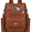 RAINSMORE Convertible Backpack Purse for Women Designer PU Leather Backpack Purse Waterproof Women's Fashion Backpack Handbags 13.3 Inch Anti Theft Crossbody Shoulder Bag for Work Travel College Brown