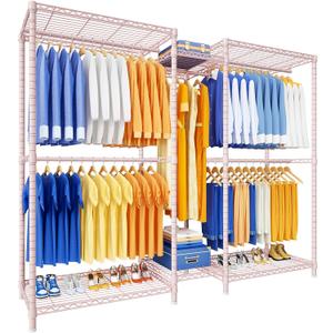Ulif E12 Pro Clothes RackHeavy Duty Freestanding Garment Rack with ShelvesMetal Clothing Closet Storage System for Hanging Clothes71" W x 16" D x 76.5" H, Hold 960 lbsPink