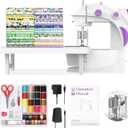 KPCB Tech Sewing Machine for Beginners [Full Set] with Finger Guard and Fabric Bundles - Mini Sewing Machine with Sewing Kits, Foot Pedal, US Adapter and Extension Table (White)