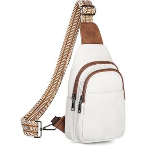 Sling Bag for Women, Crossbody Bags Purse for Women Trendy Vegan Leather Chest Bag with Adjustable Guitar Strap (Beige Brown)