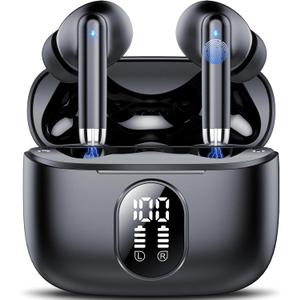 QXQ 2026 New Wireless Earbuds, Bluetooth 5.4 Headphones HiFi Stereo with 4 ENC Mic, 40H Mini Ear Buds in-Ear Noise Cancelling Earbuds with LED Screen, Light Bluetooth Earphones for Android iOS, Black