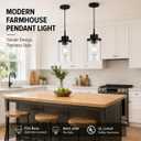 Modern Black Farmhouse Clear Glass Cylinder Pendant Light Fixture, Single Hanging Pendant Lighting for Kitchen Island, Dining Room, Foyer & Hallway(2 Packs)