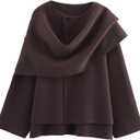 Kissonic Women's Oversized Scarf Jacket Shawl Wraps Knit Long Sleeve Button Winter Peacoat (Medium, Coffee)