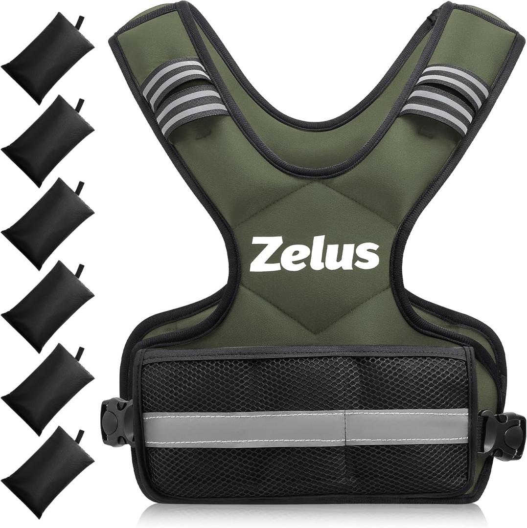 ZELUS Weighted Vest for Men and Women | 4-10lb Vest with 6 Ironsand Weights for Home Workouts | Adjustable Body Weight Vest Exercise Set for Cardio and Strength Training (Green)