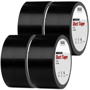 XUXU 4 Pcs Black Duct Tape Heavy Duty Waterproof, Strong Adhesive Duct Tape Bulk for Indoor Outdoor Repairs Tear by Hand, 80 Yards x 2 Inch Total